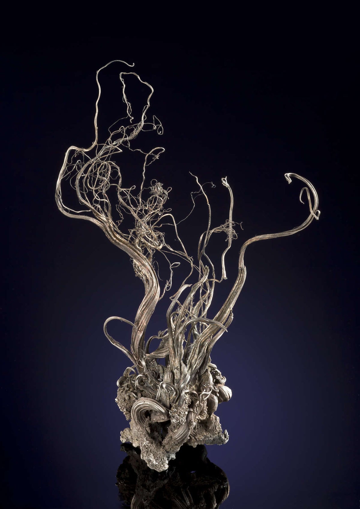 Native Silver specimen showing natural metallic growth with delicate wire and branching forms