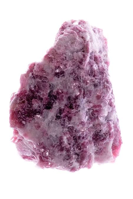 Lavender-purple Lepidolite mica specimen on a white background