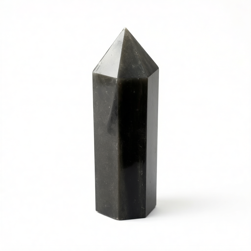 Silver Sheen Obsidian Six-Sided Points