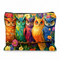 Colourful Owls Linen Zip Bag