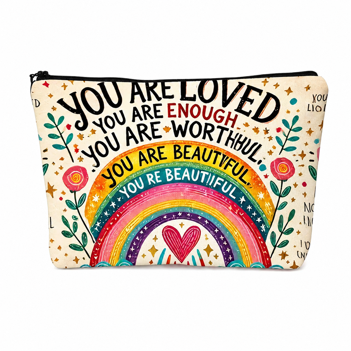 You Are Loved Rainbow Linen Zip Bag