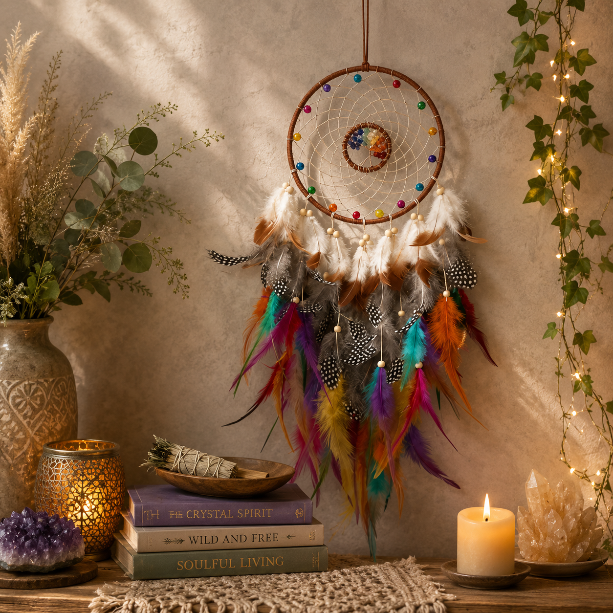 Beautiful Bohemian Crystal Tree Dreamcatcher