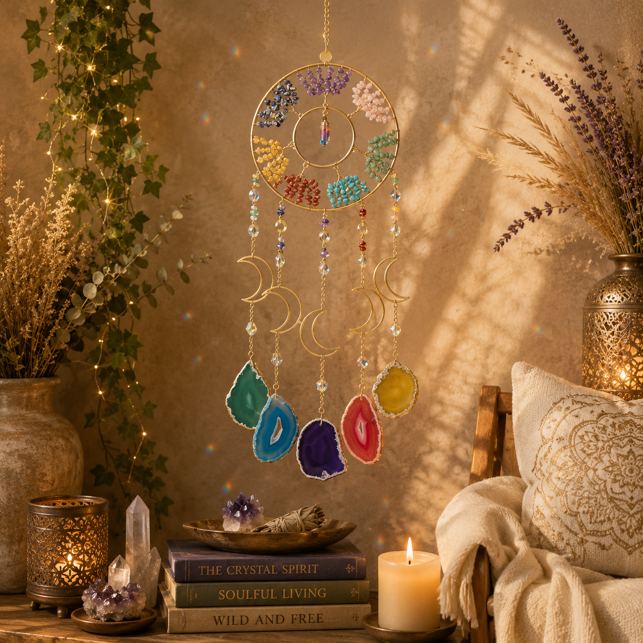 7 Chakra Crystal Tree of Life Moon Fancy Suncatcher