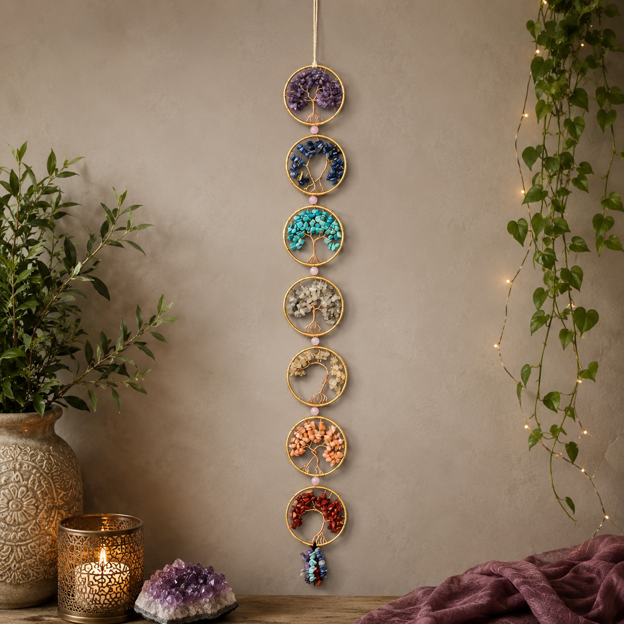 Seven Crystal Tree of Life Wall Hanging