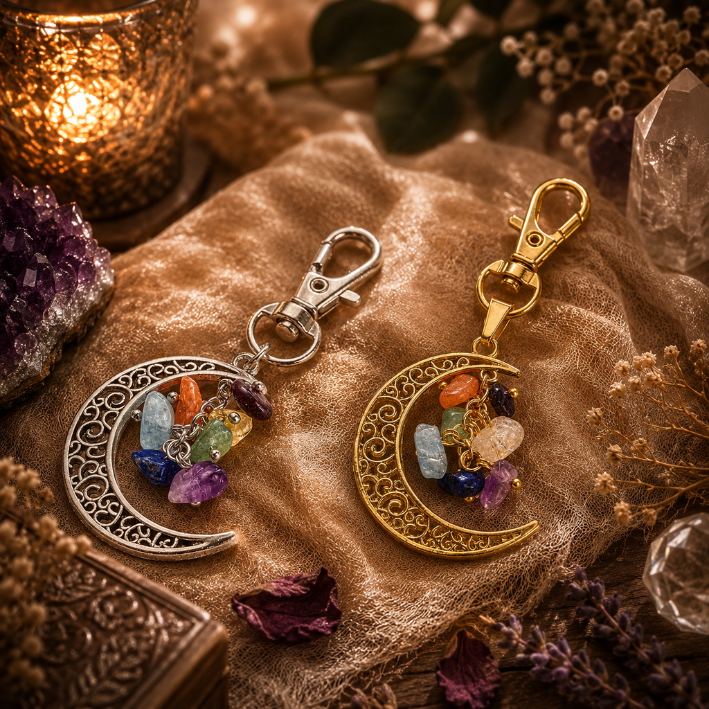 Celestial Harmony Gemstone Moon Keyring