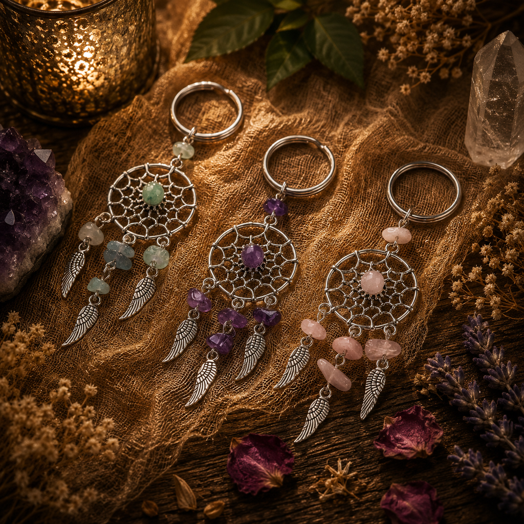 Silver Tone Crystal Dreamcatcher Keyring