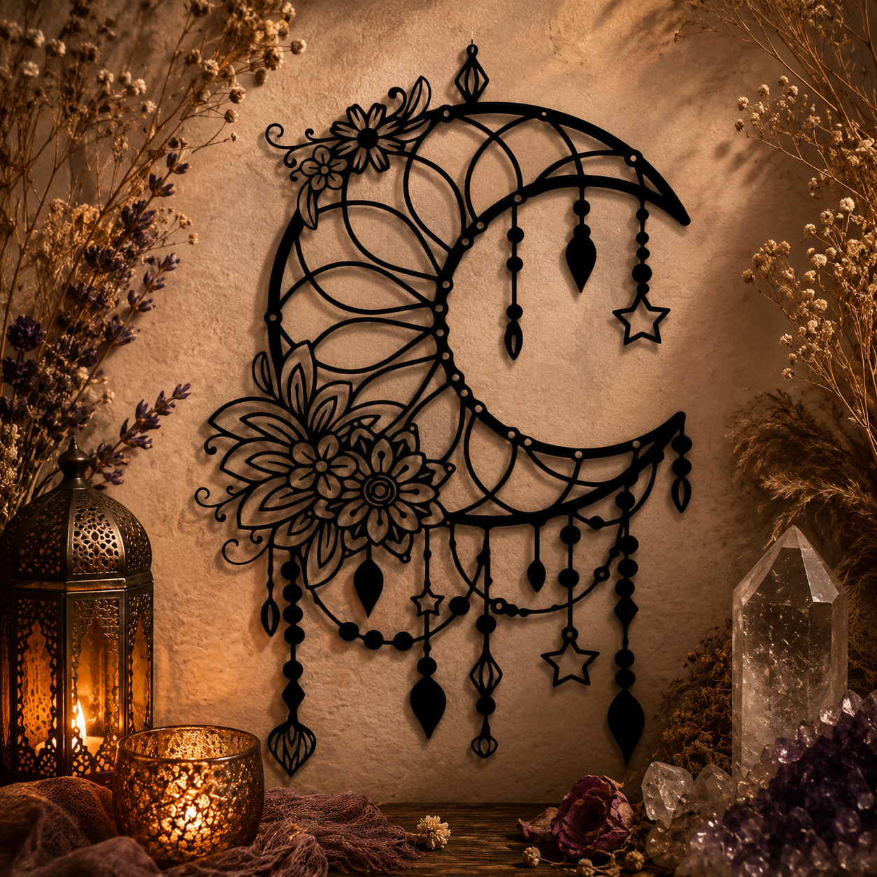 Floral Crescent Moon Wall Art