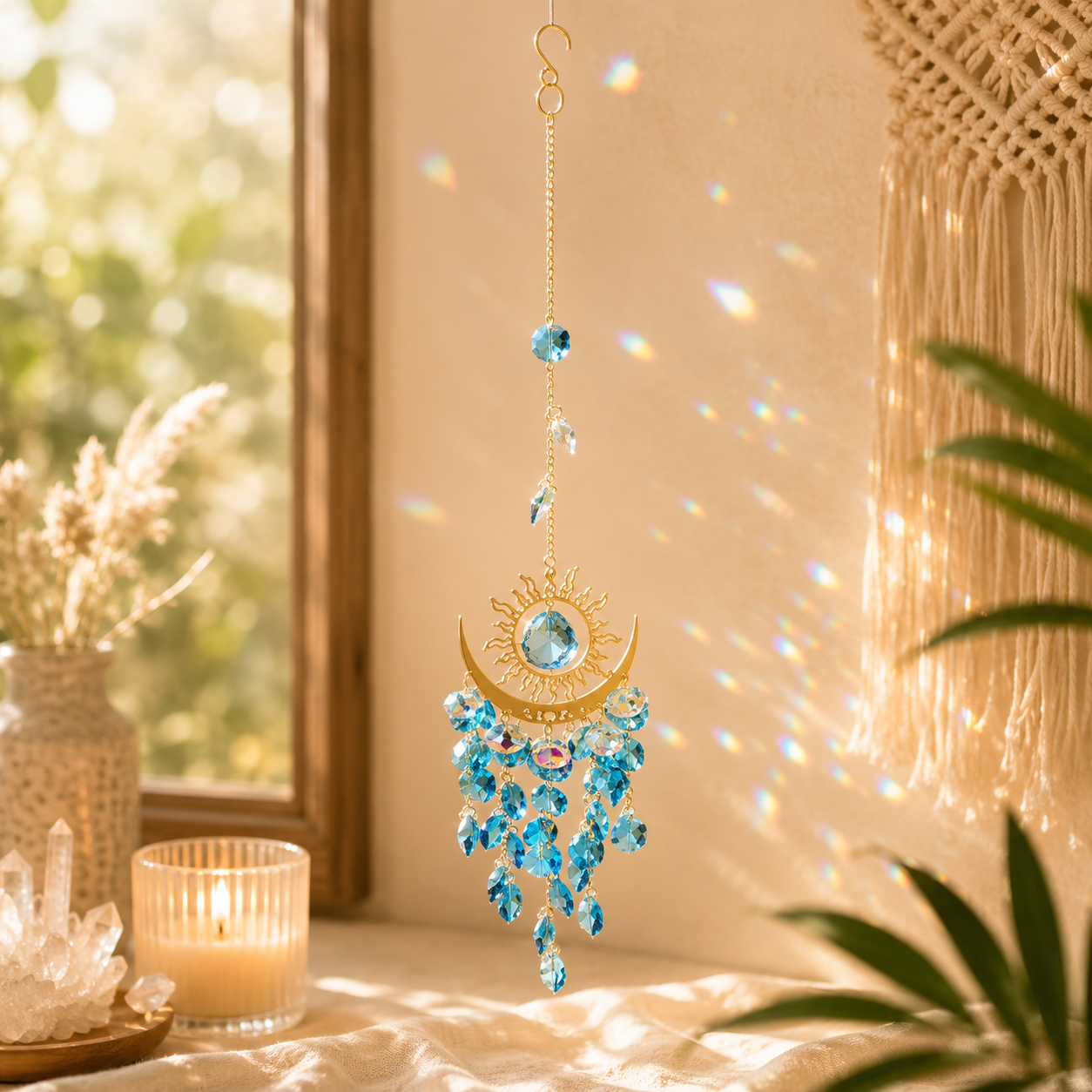 Celestial Sun & Moon Crystal Suncatcher