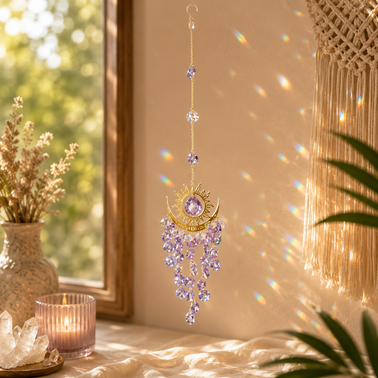 Celestial Sun & Moon Crystal Suncatcher