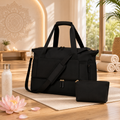 Black Luxe Travel &amp; Wellness Duffel Bag with USB Charging Port