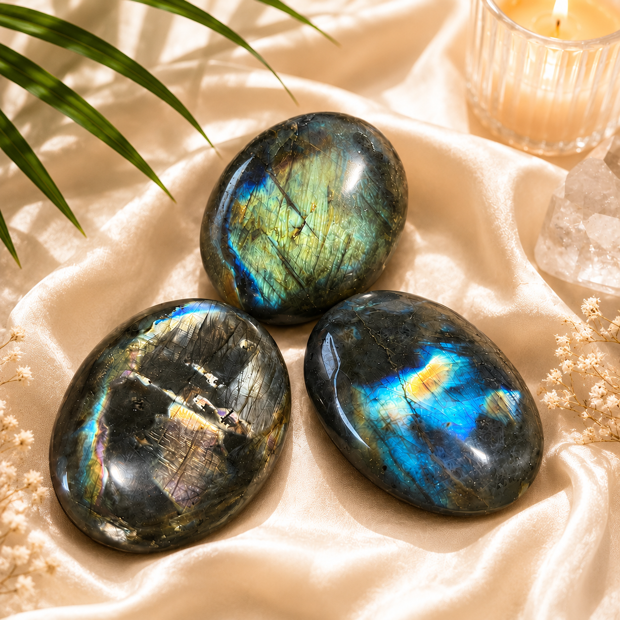 Genuine Labradorite Crystal Palm Stone