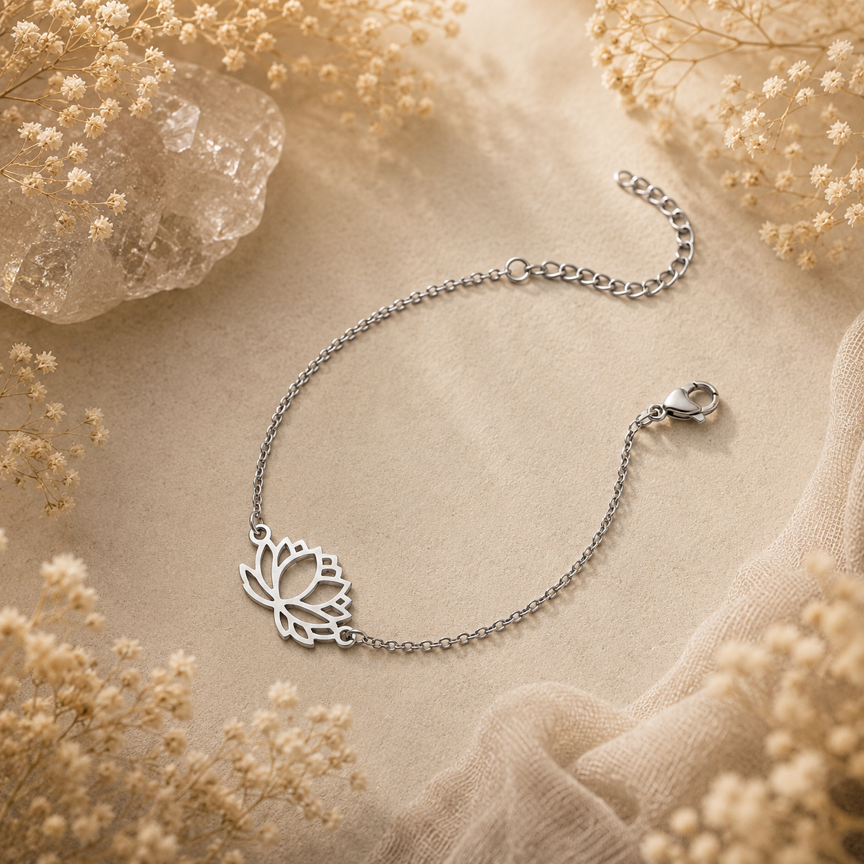 Open Lotus Bracelet – Stainless Steel