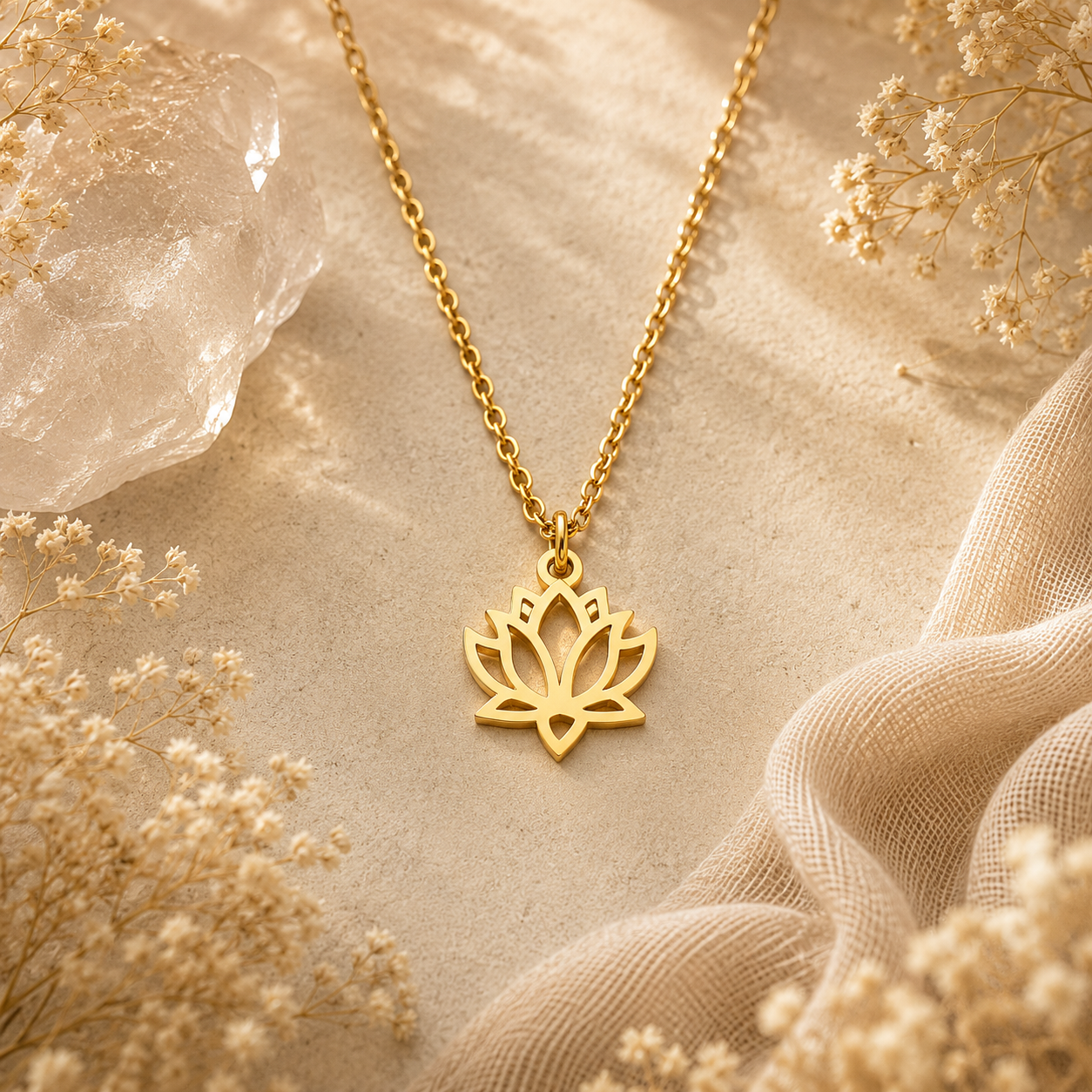 Open Lotus Flower Necklace – Gold Plated