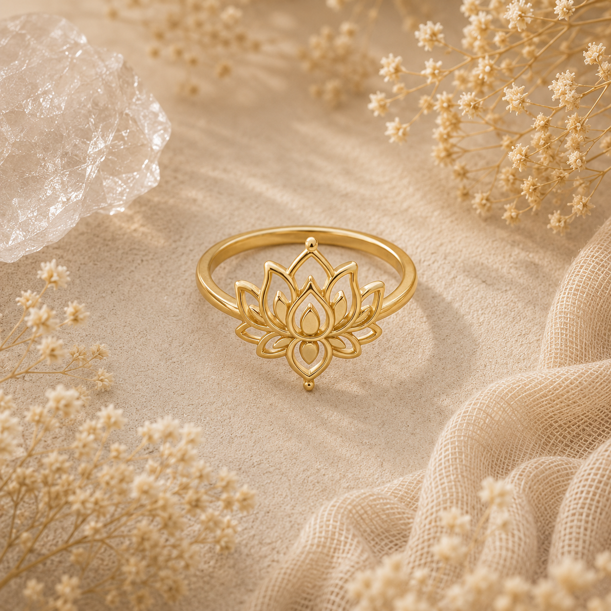 Open Lotus Ring – Gold Plated