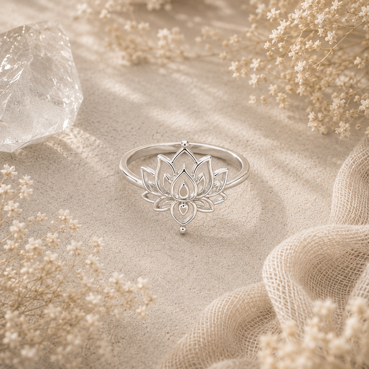 Open Lotus Ring – Silver Plated