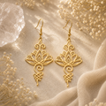 Lotus Mandala Drop Earrings – Gold Plated