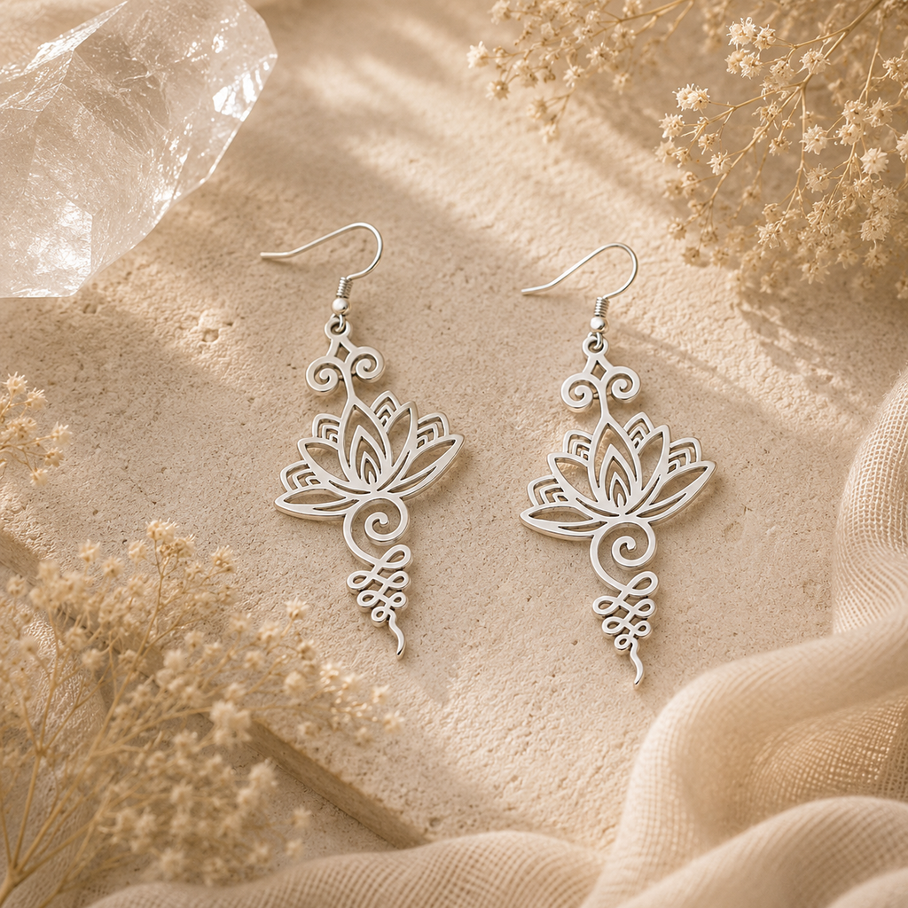Lotus Mandala Drop Earrings – Stainless Steel
