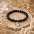 Lava Stone Bracelet with Silver Tree of Life Charm