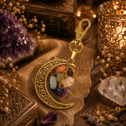 Celestial Harmony Gemstone Moon Keyring