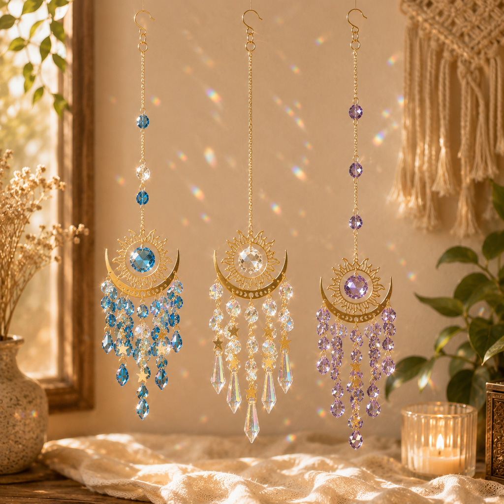 Celestial Sun & Moon Crystal Suncatcher