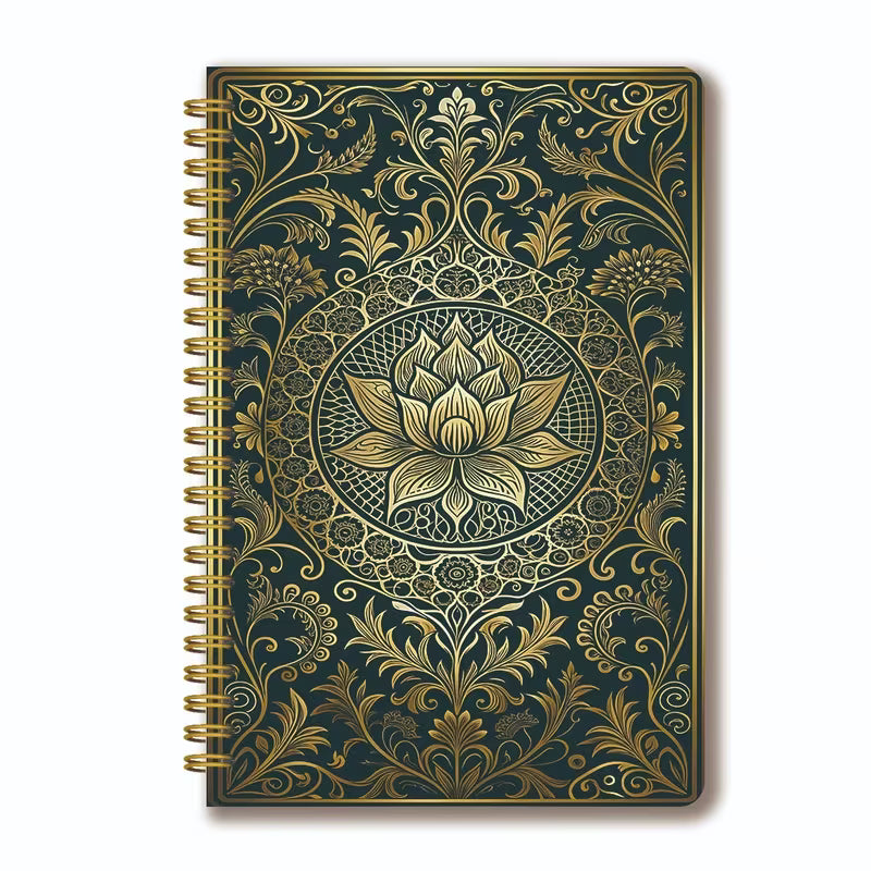 Golden Lotus Mandala A5 Spiral Bound Ruled Notebook