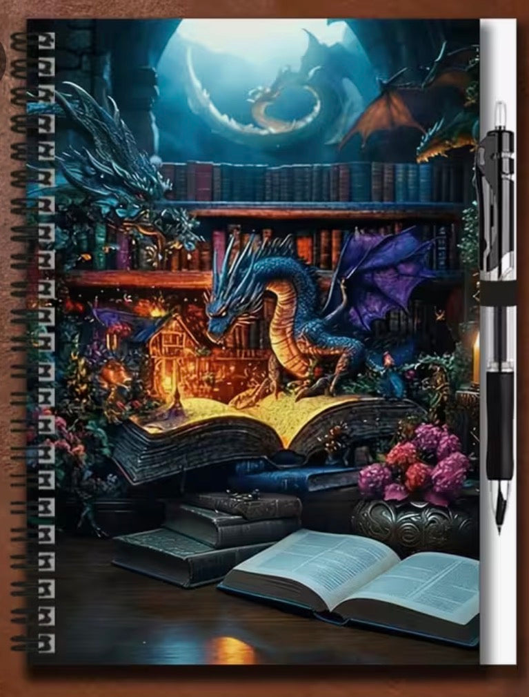 Fantasy Dragon A5 Spiral Bound Ruled notebook with pen