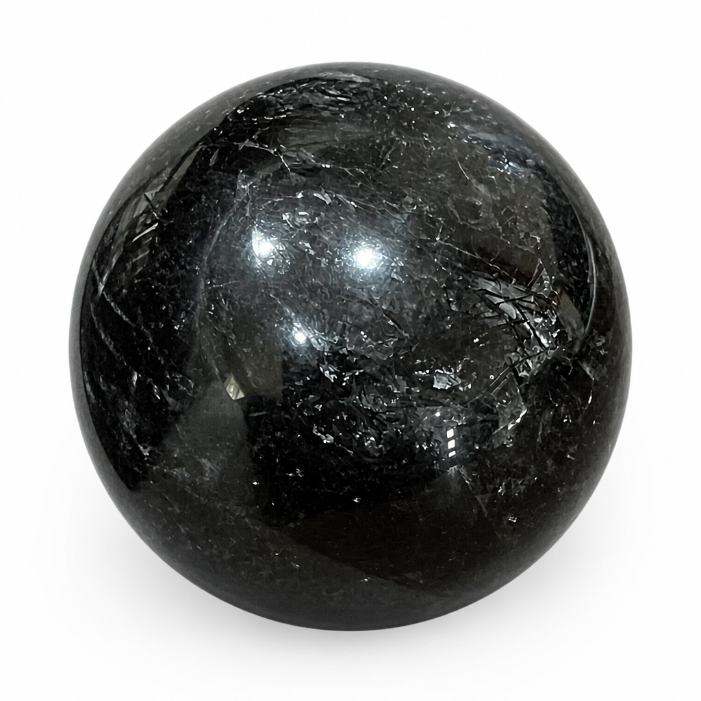 Black Rutile & Black Tourmaline in Clear Quartz Spheres