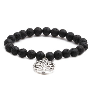 Lava Stone Bracelet with Silver Tree of Life Charm