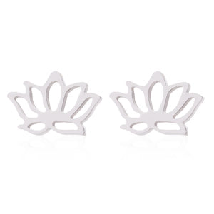 Open Lotus Stud Earrings – Polished Stainless Steel