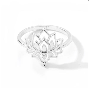 Open Lotus Ring – Silver Plated