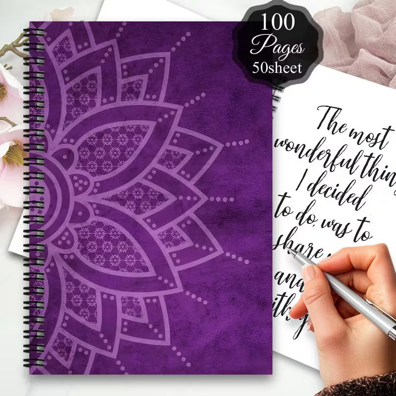 Purple Mandala A5 Spiral Bound Blank Journal