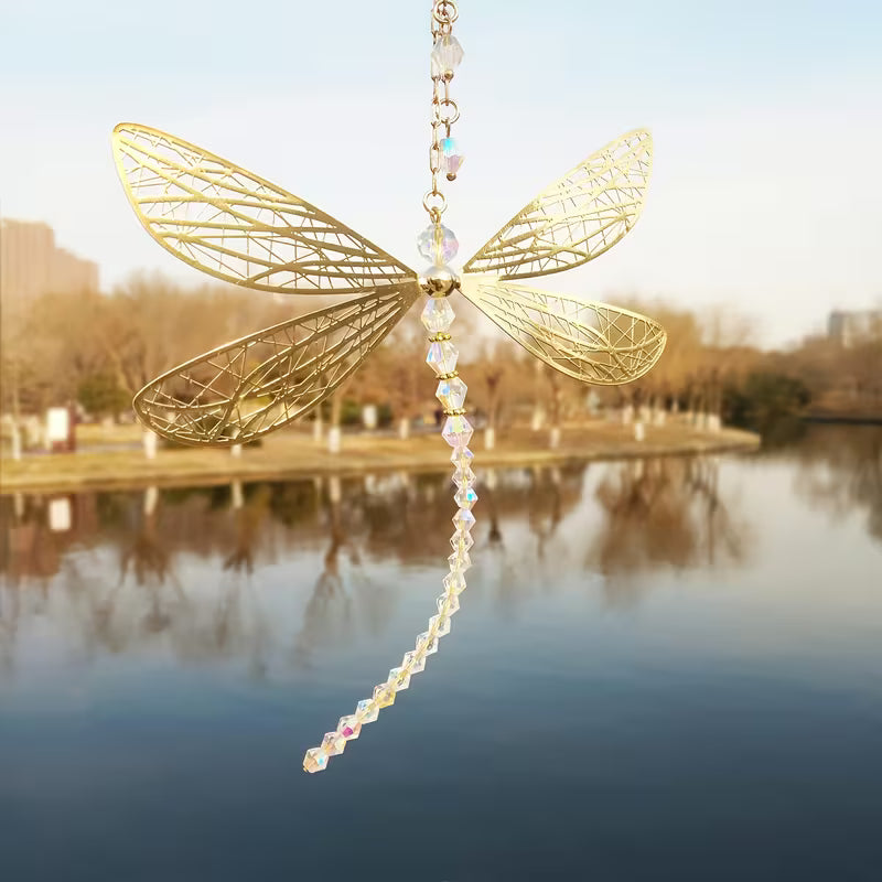 Faceted Glass Crystal Dragonfly Suncatcher