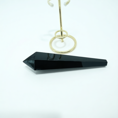 Black Obsidian Sceptre Points in Gold Metal Stands