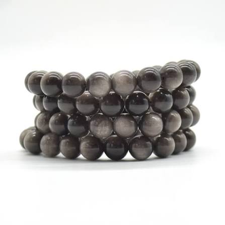 Silver Sheen Obsidian Beaded Bracelet – 10 mm