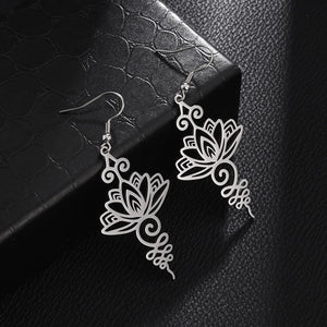 Lotus Mandala Drop Earrings – Stainless Steel