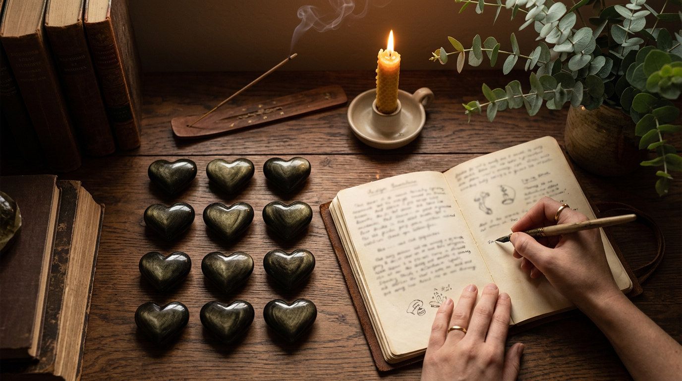 Gold Sheen Obsidian Hearts