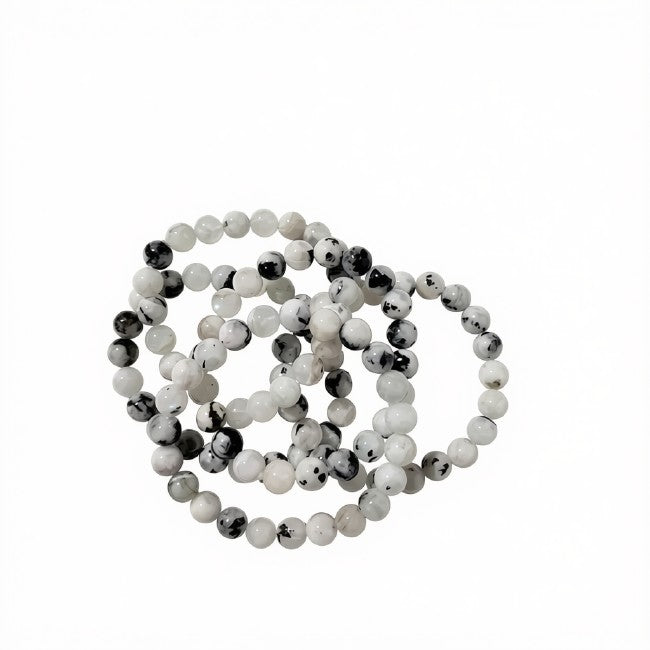 White Moonstone with Black Tourmaline Beaded Bracelet – 8 mm